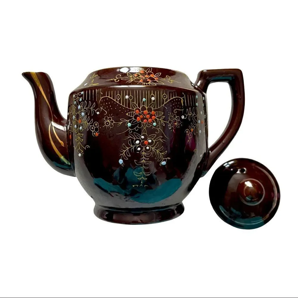 Japan 1940’s Vintage Moriage Brown Teapot LARGE
